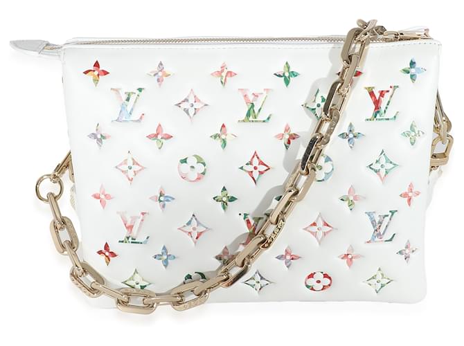 Louis Vuitton Cream Monogram Embossed Puffy Lambskin LV Garden Coussin PM White Multiple colors Leather  ref.1216467