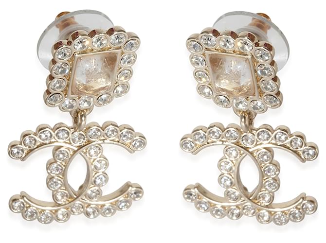 Chanel 2021 CC Drop Gold Tone Earring With Strass & Resin  ref.1216470