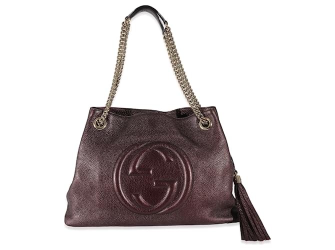 Gucci Metallic Purple Pebbled Calfskin Soho Chain Tote Leather  ref.1216476