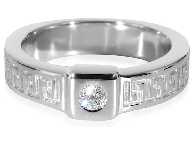 Anel de diamante com design de chave grega Versace em 18K ouro branco, 0.07 ctw  ref.1216489