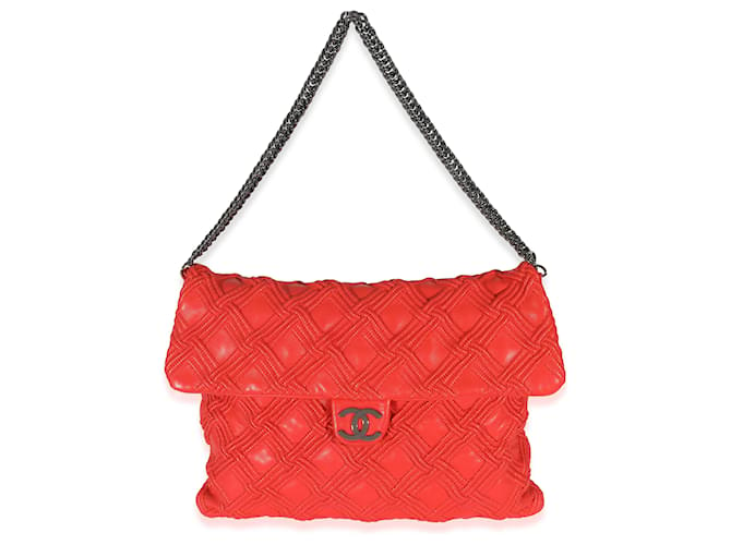 Chanel Red Lambskin Large Walk Of Fame Flap Bag Leather  ref.1216492