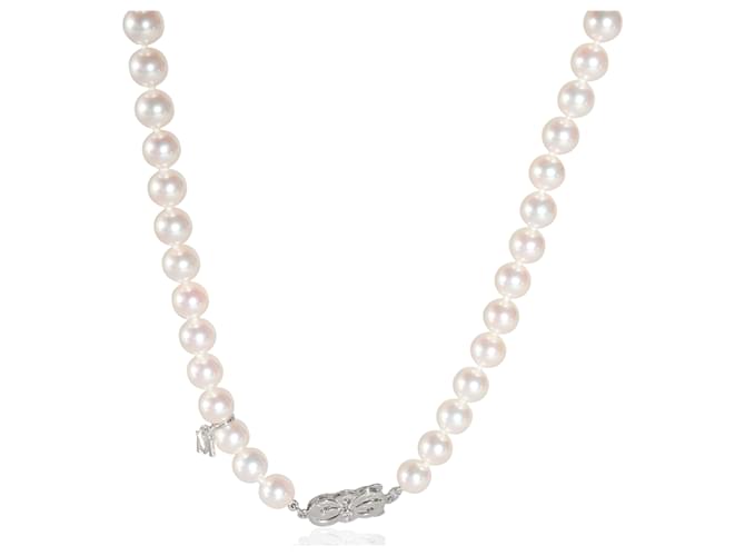 Mikimoto White Gold Akoya Graduated Pearl Strand Necklace With Diamond Rondelles  ref.1216535