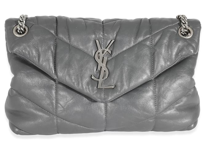 Saint Laurent Grey Quilted Leather Small LouLou Puffer  ref.1216548