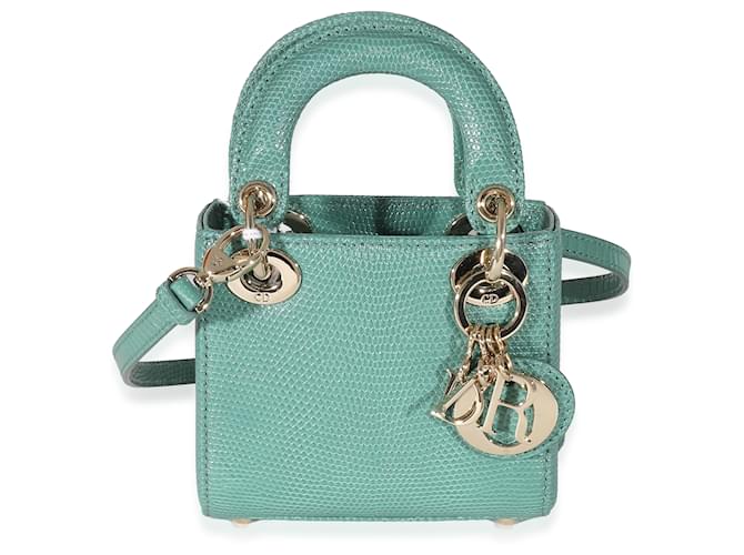 Christian Dior Vert Tundra Lizard Micro Lady Dior Green Leather Exotic leather  ref.1216559