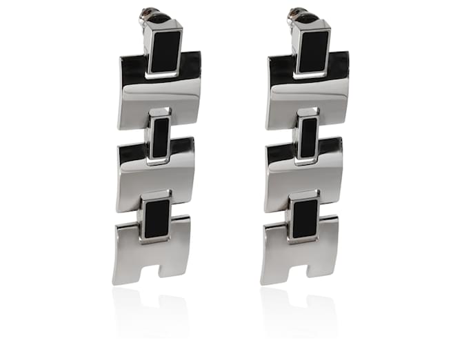 Hermès Boucles d'oreilles longues en laque noire Palladium Eileen  ref.1216565