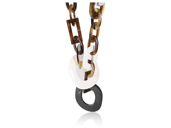Hermès Lacquered Wood Buffalo Horn Duncan Necklace Brown Black  ref.1216569
