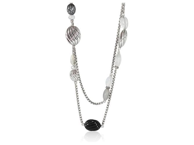 David Yurman Rock Crystal, moonstone, Onyx & Chalcedony Necklace in Silver  ref.1216578