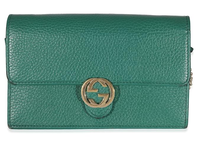 Gucci Green Dollar Calfskin Interlocking G Chain Wallet Leather  ref.1216603
