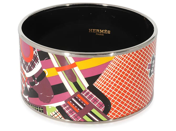 Brazalete extra ancho Hermès Pour Sortier esmaltado en paladio 62  ref.1216621