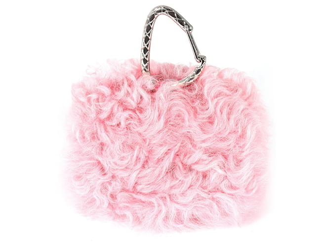 Porta-cartões Chanel Pink Shearling em pele de cordeiro com gancho Rosa  ref.1216635