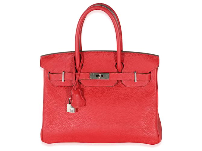 Hermès Rouge Casaque Clémence Birkin 30 PHW Roja Cuero  ref.1216638