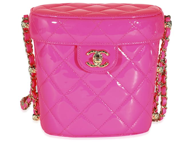 Chanel 23C Neon Pink Quilted Patent Vanity Case Patent leather  ref.1216657