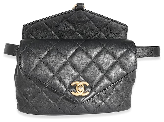 Classique Sac de transport en cuir de veau matelassé noir Chanel avec sac taille à rabat chic  ref.1216732