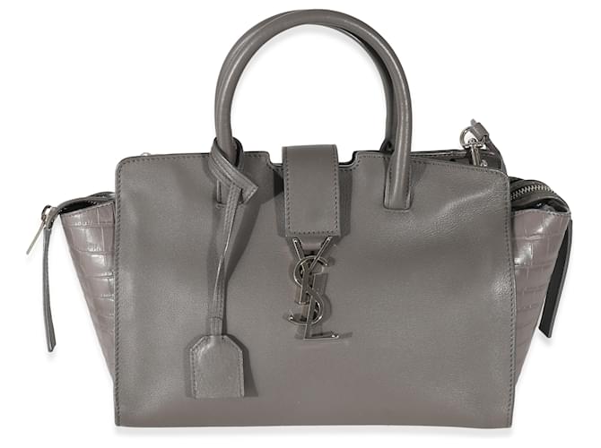 Saint Laurent Earth Smooth Crocodile Embossed calf leather Baby Downtown Cabas Grey Exotic leather  ref.1216736