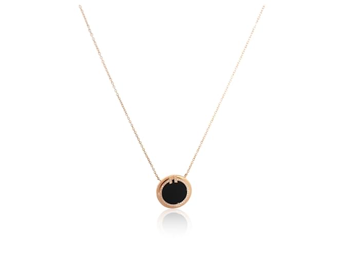 TIFFANY & CO. Pingente T Black Onyx & Diamond Circle em 18k Rose Gold 0.05 ctw Ouro rosa  ref.1216743