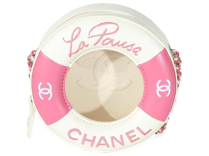 Chanel Coco Lifesaver rond en cuir d'agneau blanc rose PVC  ref.1216750
