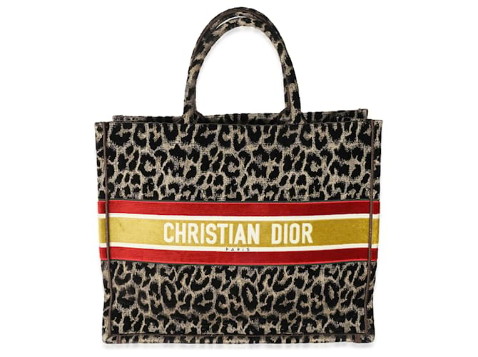 Christian Dior Grand cabas en velours marron Mizza Leopard Noir Rouge Jaune  ref.1216759