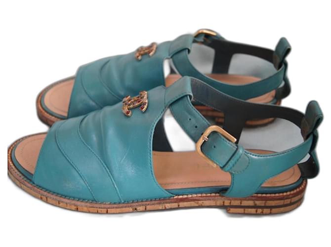 Chanel Sandals Blue Leather  ref.1216785