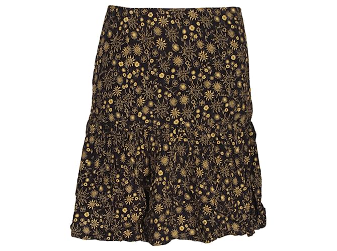 Sandro Cerise Floral-Print Mini Skirt in Black Viscose Cellulose fibre  ref.1217217