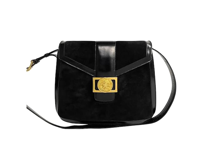Céline Suede Leather Trim Crossbody Bag Black  ref.1217302