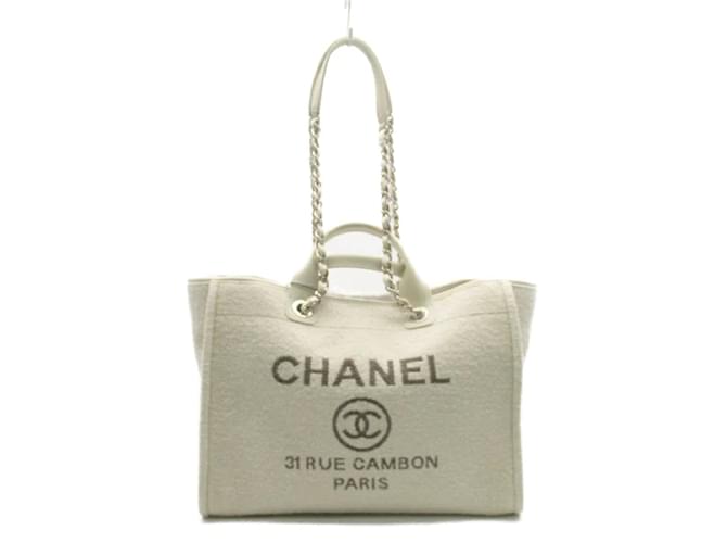 Chanel Mittlere Deauville-Einkaufstasche A66941 b06387 NE261 Weiß Leinwand  ref.1217311