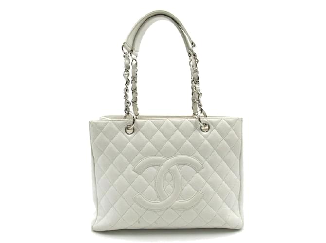 Chanel CC Caviar Grand Einkaufstasche Weiß Leder  ref.1217333