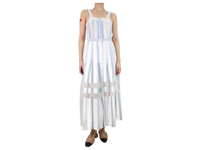 Autre Marque Vestido de rayas con ribete de encaje azul y blanco - talla S Algodón  ref.1217347