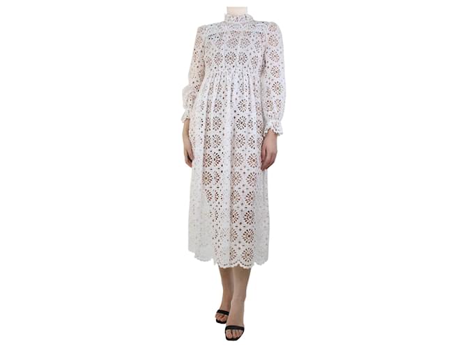 Diane Von Furstenberg Vestido midi de renda branca - tamanho UK 8 Branco Algodão  ref.1217348