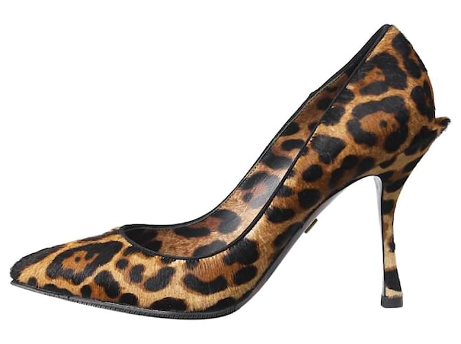 Dolce & Gabbana Brown calf-hair leopard print pumps - size EU 37 Leather  ref.1217359