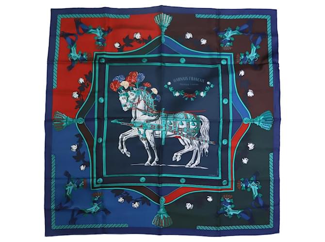 Hermès Pañuelo de seda de caballo azul  ref.1217360