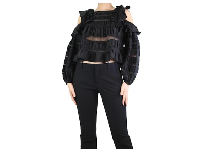 Isabel Marant Black cold-shoulder lace ruffled top - size UK 8  ref.1217367