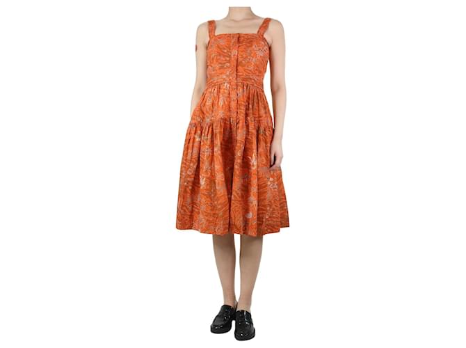 Ulla Johnson Orangefarbenes, mit Blumenmuster bedrucktes Trägerkleid – Größe UK 8 Baumwolle  ref.1217376