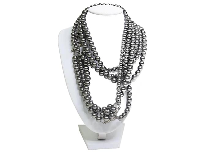 Chanel Silver beaded necklace Silvery  ref.1217383