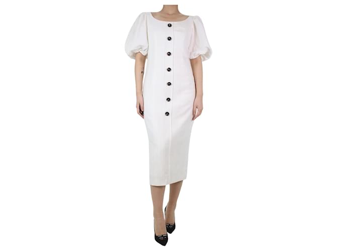 Autre Marque White short puff sleeve midi dress - size UK 10 Linen  ref.1217387