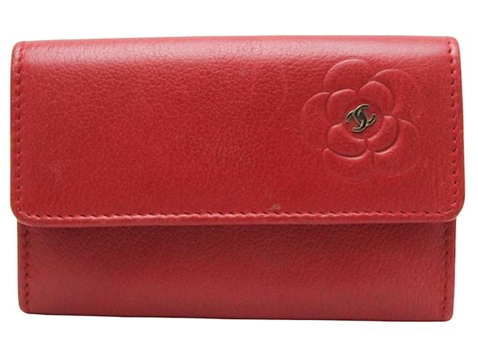 Chanel Camellia Rot Leder  ref.1217491