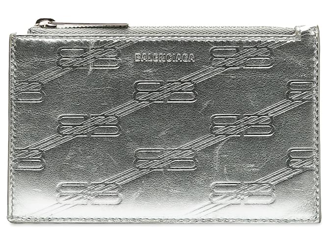 Balenciaga Porte-cartes en cuir argenté à monogramme BB Veau façon poulain  ref.1217596