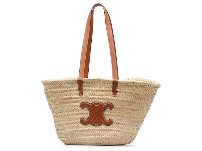 Céline Celine Brown Medium Raffia Classic Panier Tote Beige Leather Pony-style calfskin  ref.1217617