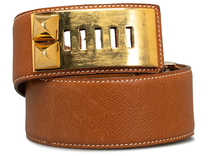Hermès Cintura Hermes Marrone Collier de Chien Pelle Vitello simile a un vitello  ref.1217623