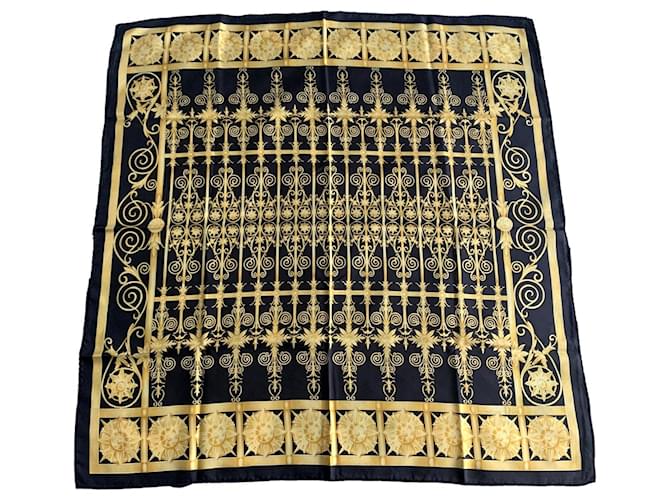 Christian Dior Silk scarves Black Golden  ref.1217645