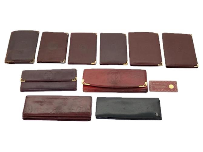 CARTIER Wallet Leather 10Set Wine Red Black Auth ar11260  ref.1217759