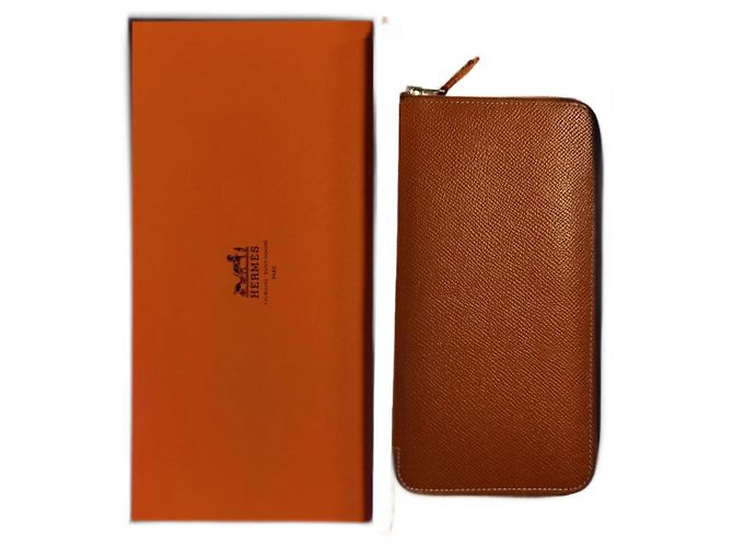 Hermès Silk in classic wallet Epson calf leather/Silk interior Pink Cognac