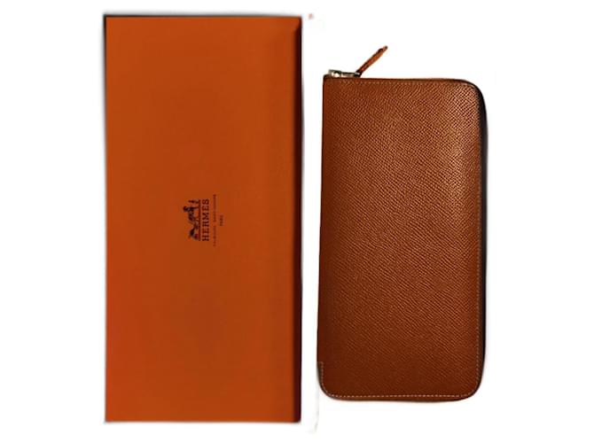 Hermès Silk in classic wallet Epson calf leather/Silk interior Pink Cognac  ref.1217847