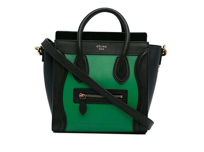 Luggage Céline Bolsa de bagagem verde Celine Nano Bicolor Couro  ref.1217881