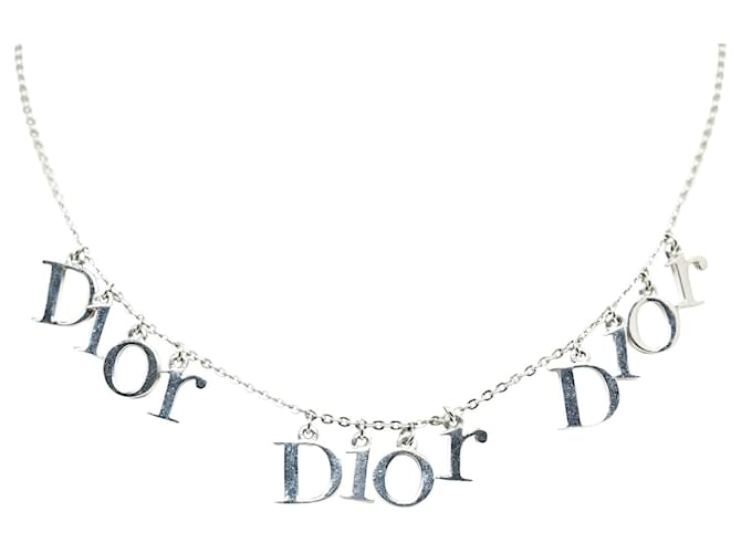 Silver Dior Logo Spellout Charms Necklace Silvery  ref.1217889