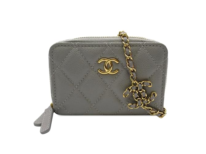 Gray Chanel Quilted Caviar Leather Coin Purse Crossbody Bag  ref.1217892