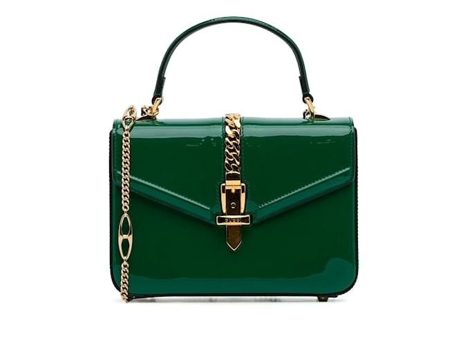 Green Gucci Patent Sylvie 1969 Satchel Leather  ref.1217946