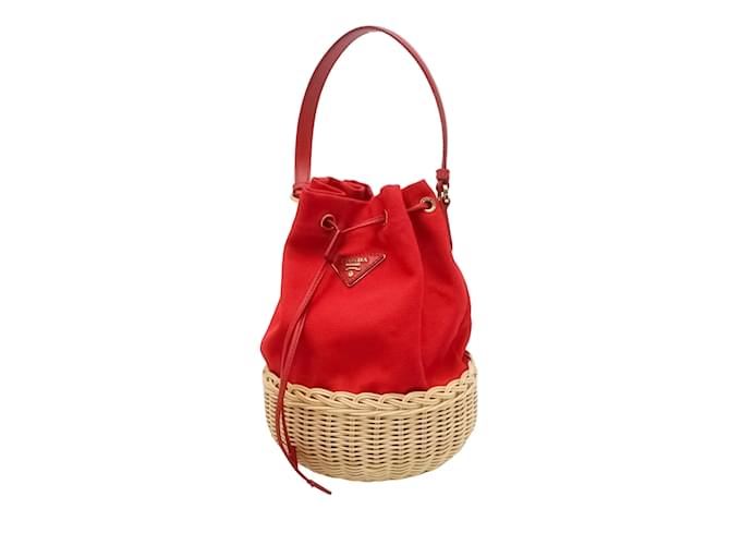 Red Prada Midollino and Canapa Bucket Bag Leather  ref.1217948