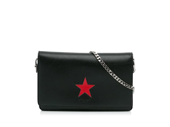 Portefeuille noir Givenchy Pandora Star sur sac à bandoulière chaîne Cuir  ref.1217949