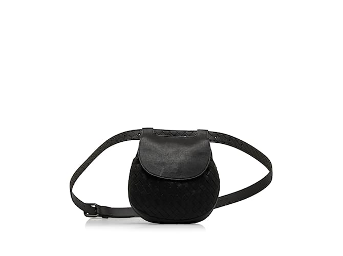 Black Bottega Veneta Intrecciato Flap Belt Bag Nero Pelle  ref.1217965