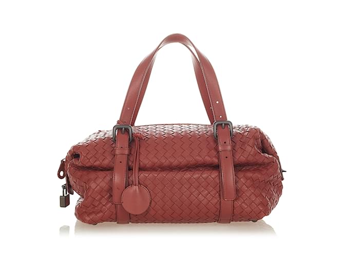 Red Bottega Veneta Intrecciato Leather Handbag Rosso Pelle  ref.1217993